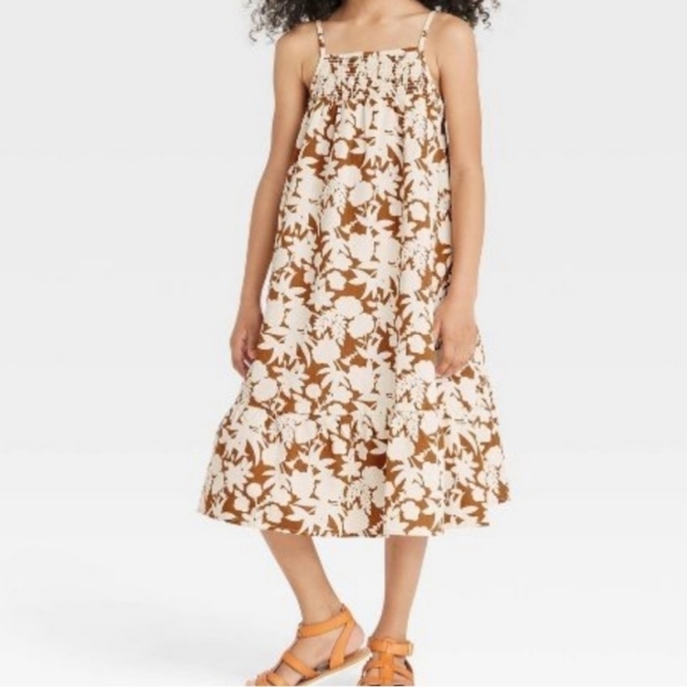 New Little Girls Brown and Cream Sun Dress Size XS 4/5 Cat & Jack NWT